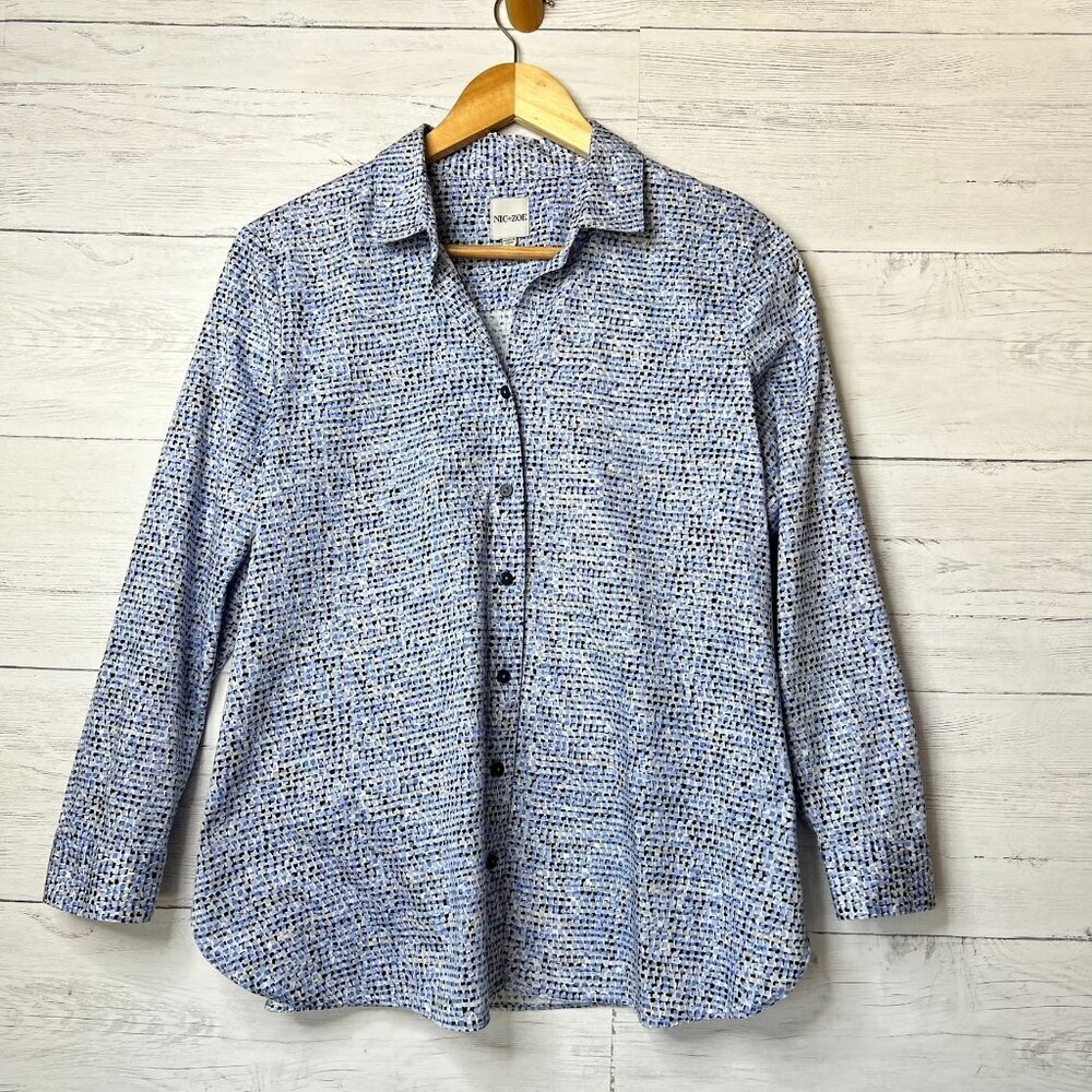 Nic + Zoe Blouse Womens SZ Small Multicolor Geometric Weave Pattern Button Down